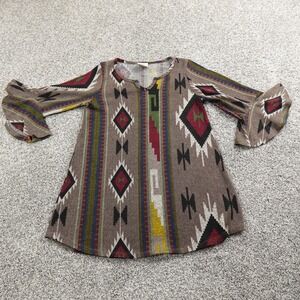 VTG Rods Shirt Womens S Indian Aztec Western Navajo Tribal Chief Knit Ruffle USA